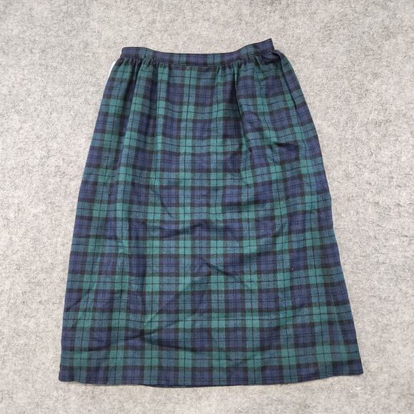 VTG Pendleton Womens 12 Pleated Midi Skirt Black Watch Tartan Plaid Virgin Wool - Picture 15 of 16
